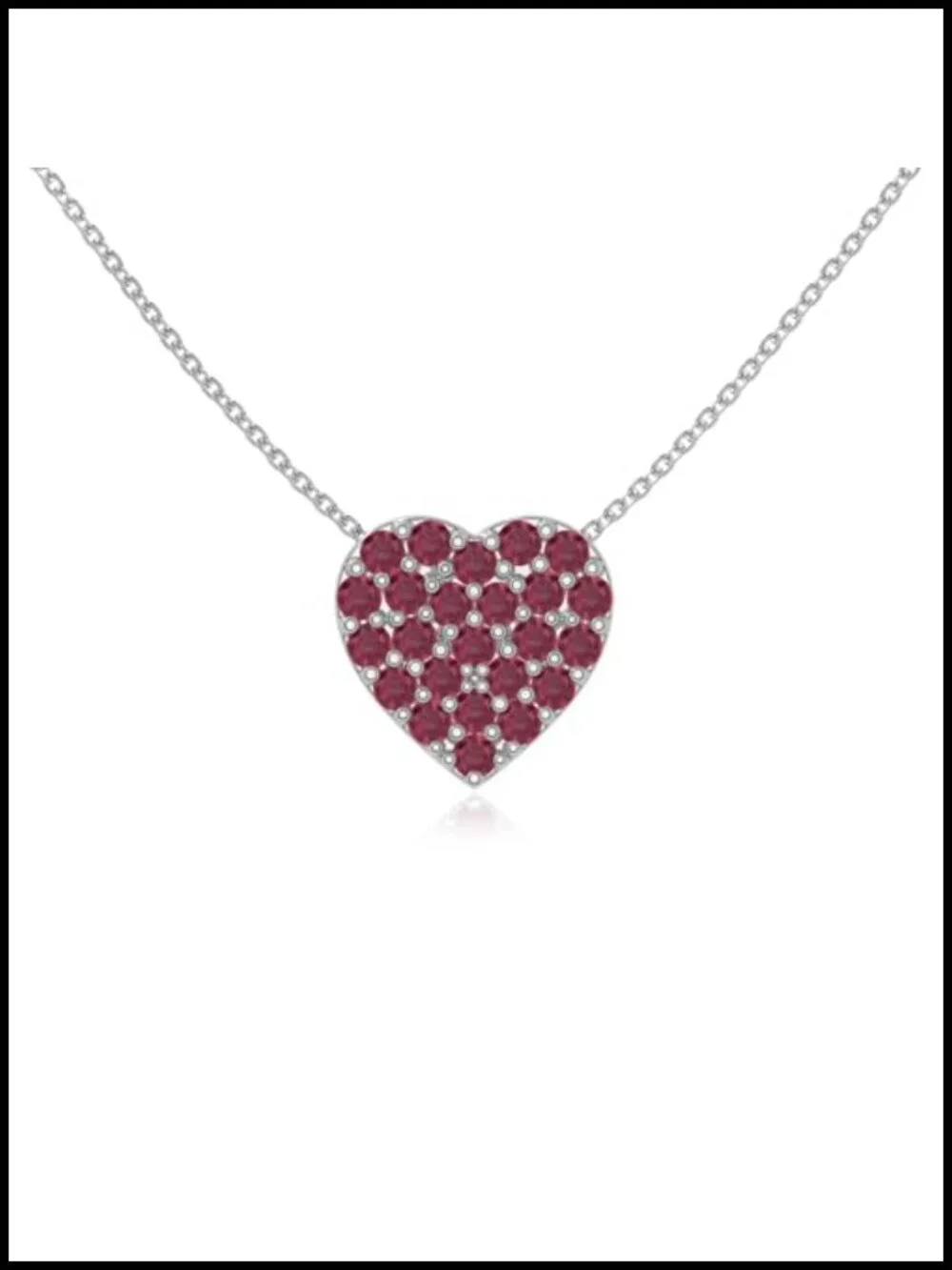 Natural Ruby Heart Pendant Necklace in Sterling Silver